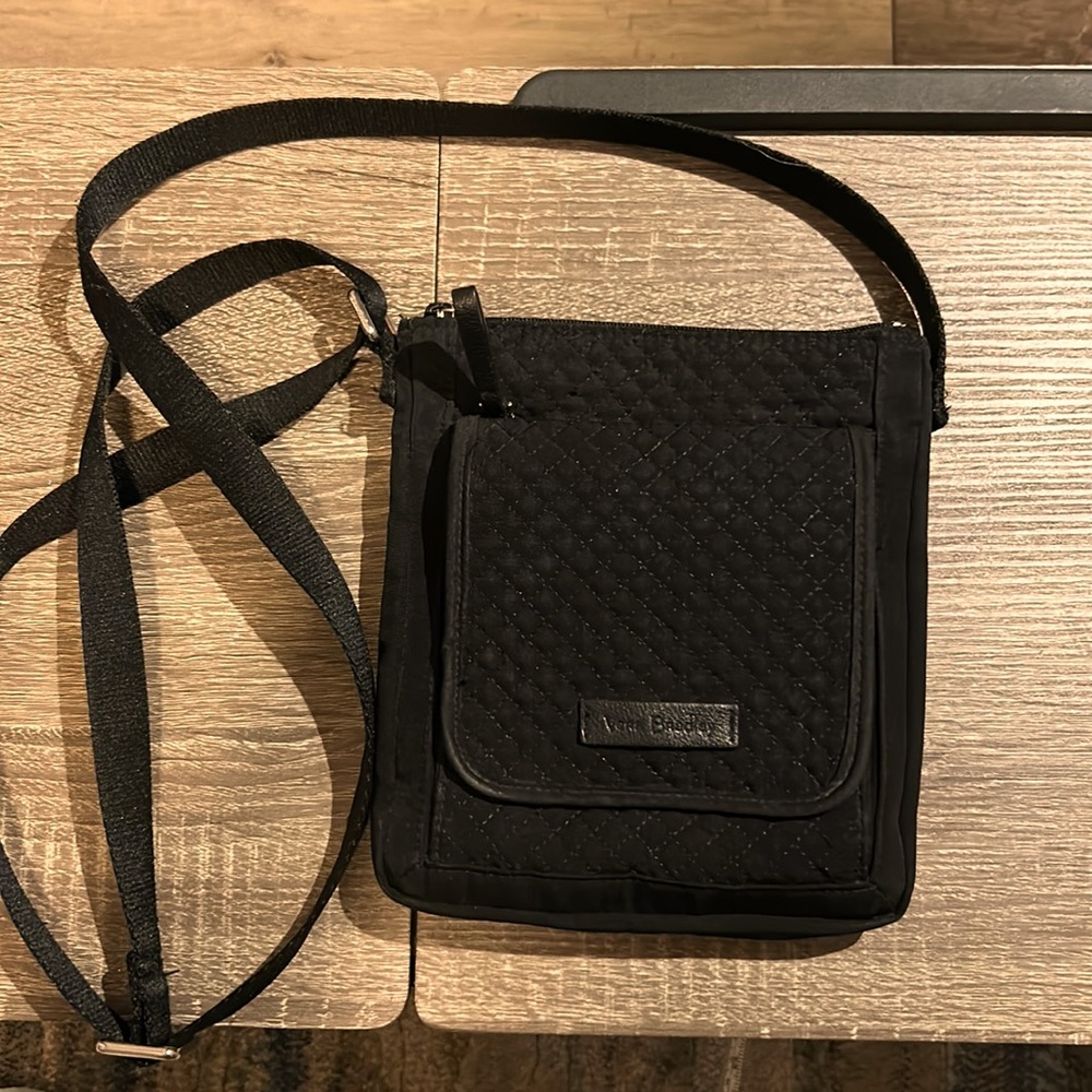 Vera Bradley small quilted black crossbody purse.